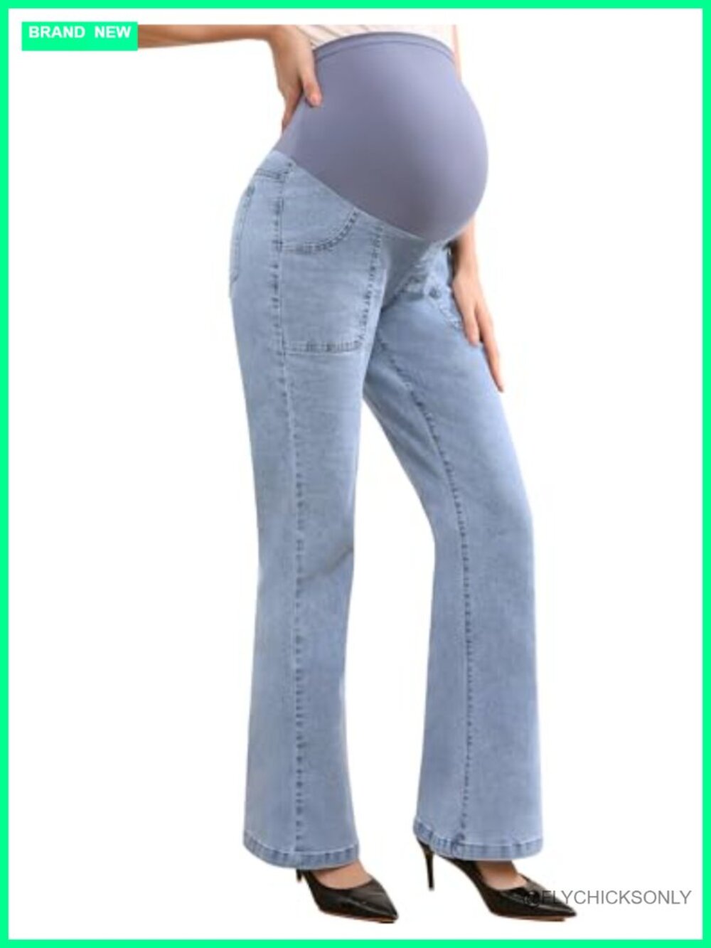 Maternity Flare Jeans High-Waist Stretchy Over Belly Bootcut Denim Pregnancy